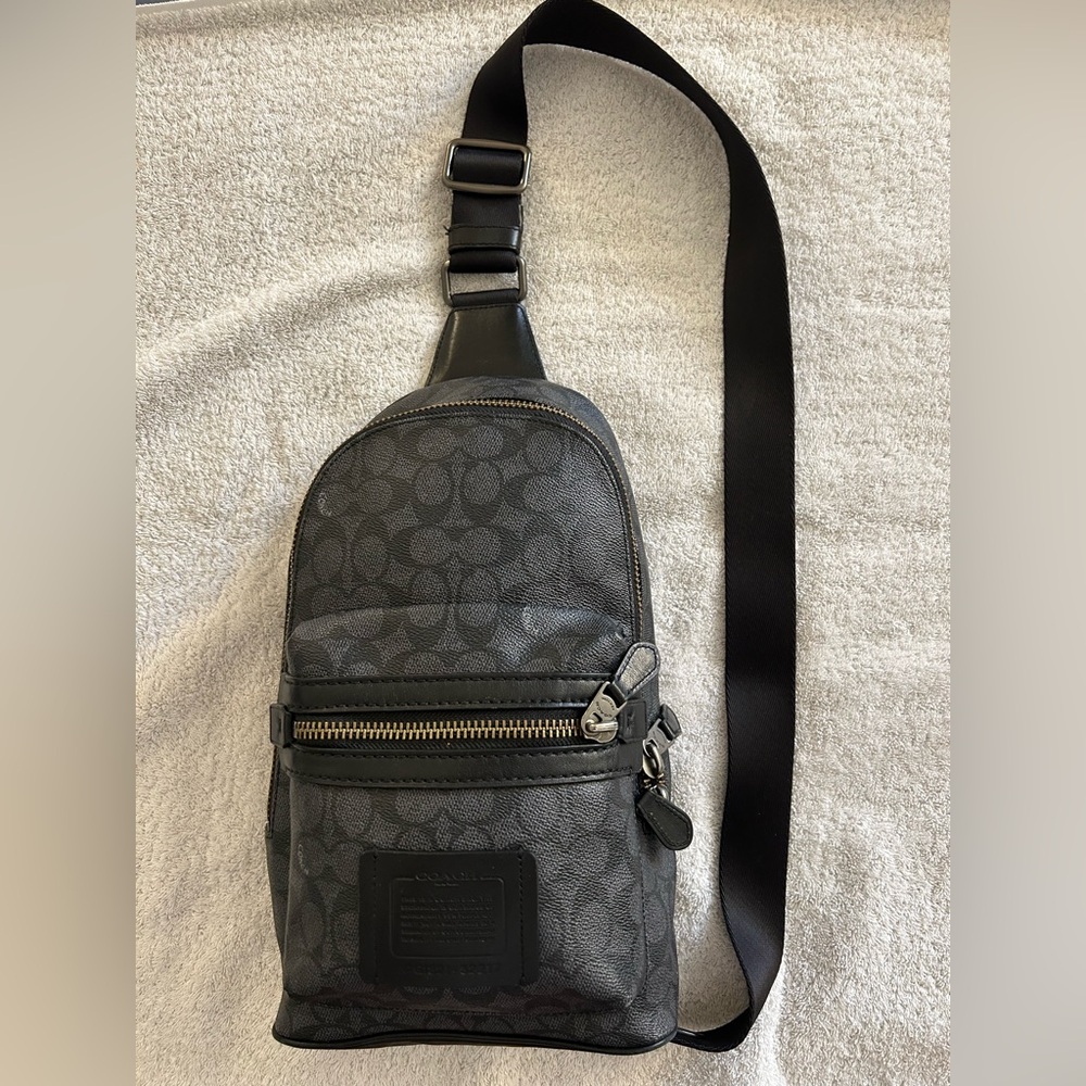 Coach Academy Pack Sling Bag - Black and Gray Signature Monogram